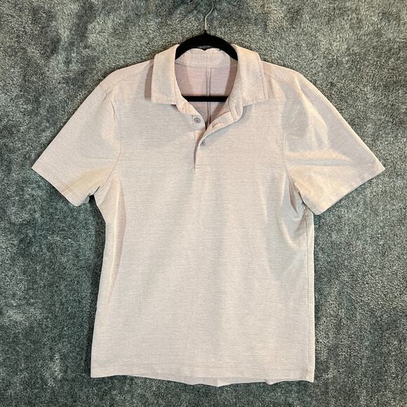 Lululemon Polo Shirt Mens Medium Pink Performance Tech Breathable Golf Comfort - Picture 1 of 6
